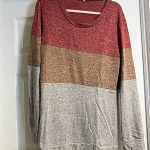Colorblock Tunic Sweater in Red, Brown, and Gray